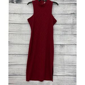 The Coverii Sleeveless Mock Neck Red Dress With Side Slit, Size L